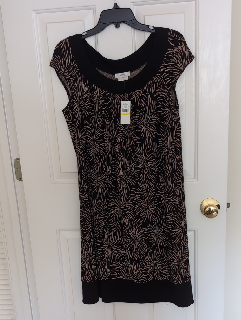 Van Heusen Black Midi Dress with Taupe Floral Swirl Print